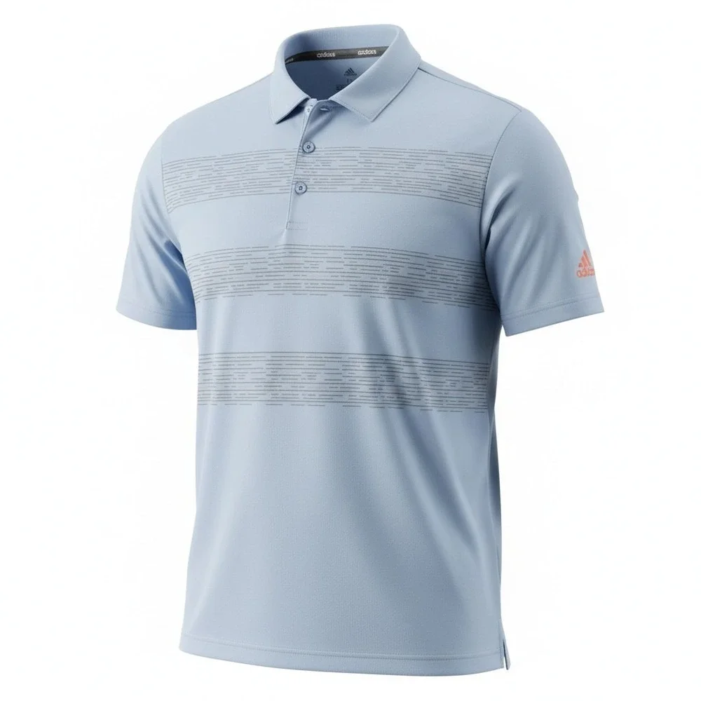 Adidas‎ Mens XL Baby Blue Grey Golf Polo Striped Shirt